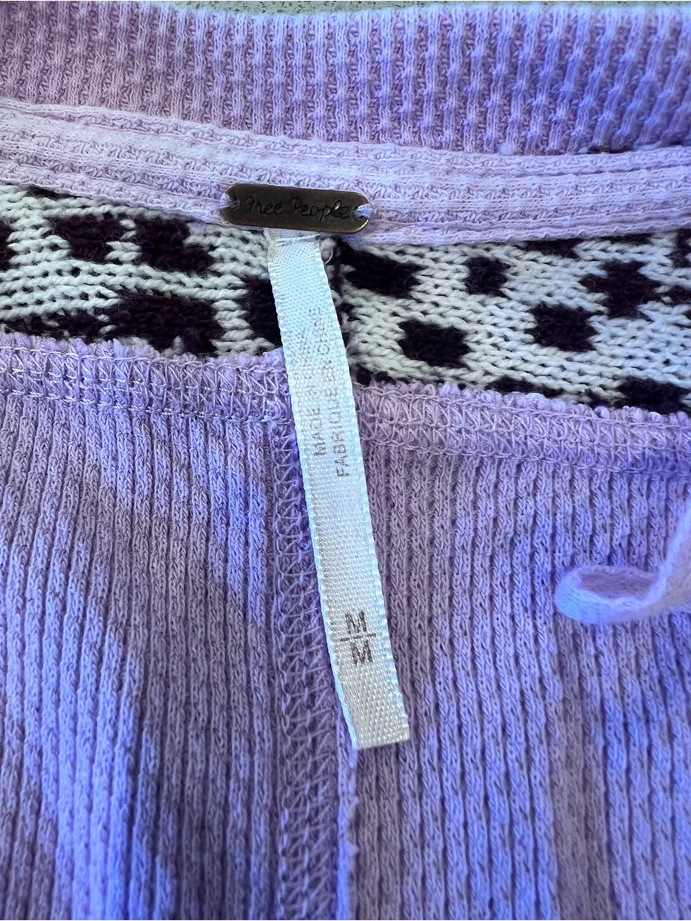Free People Petal Lilac On My Way Thermal Top Patterned Sleeve Medium